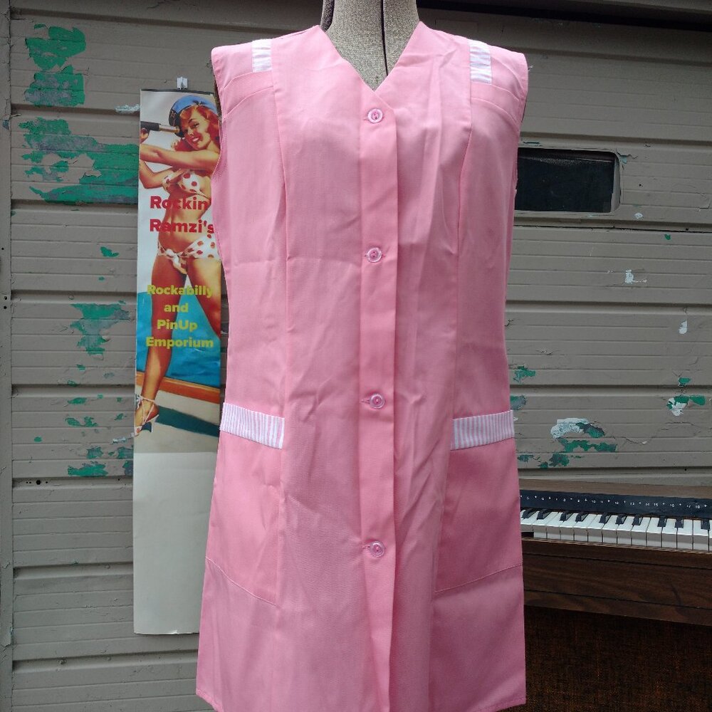 Vintage Pink Uniform Smock Top Dress Retro Diner Halloween Costume